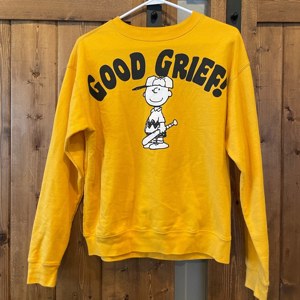 2 for $12!!! Peanuts Charlie Brown GOOD GRIEF Yellow Sweatshirt, Size M